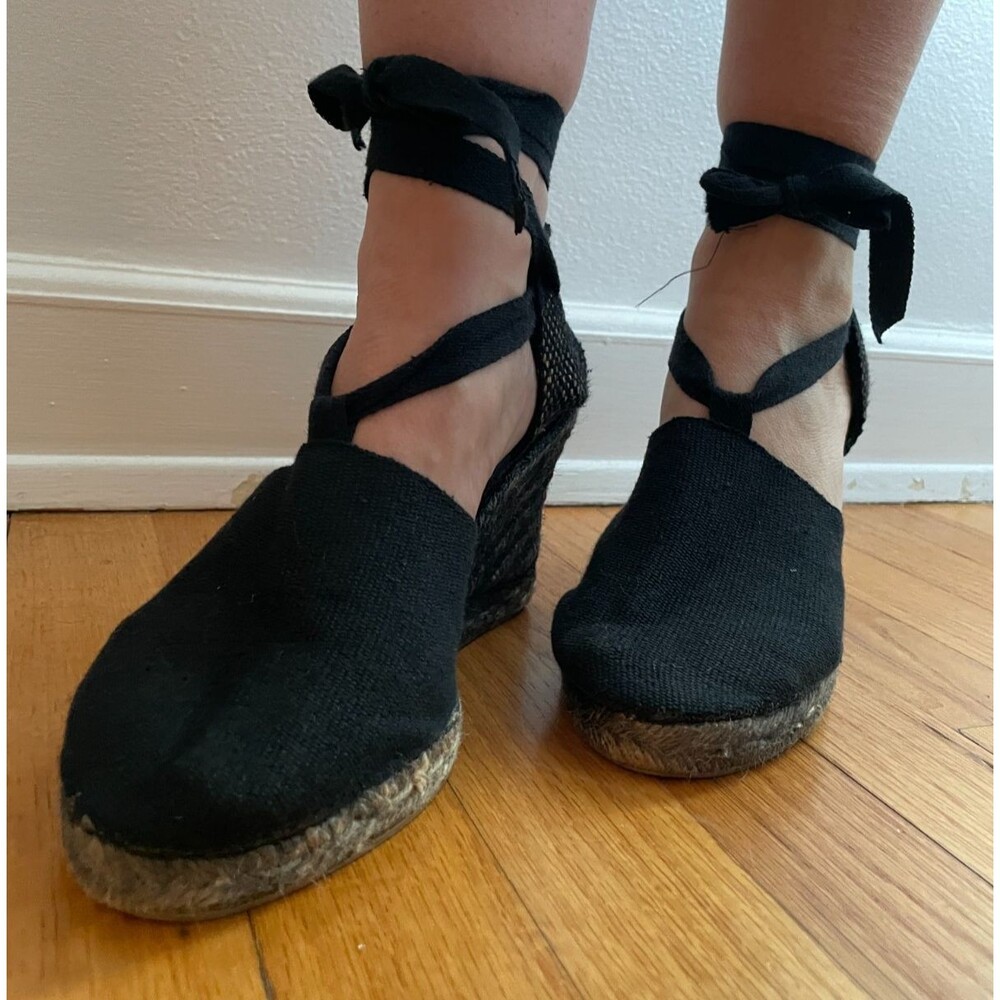 Authentic Black Espadrille Wedges 3.5" Heel Purchased in Spain Size 39 EU 8.5